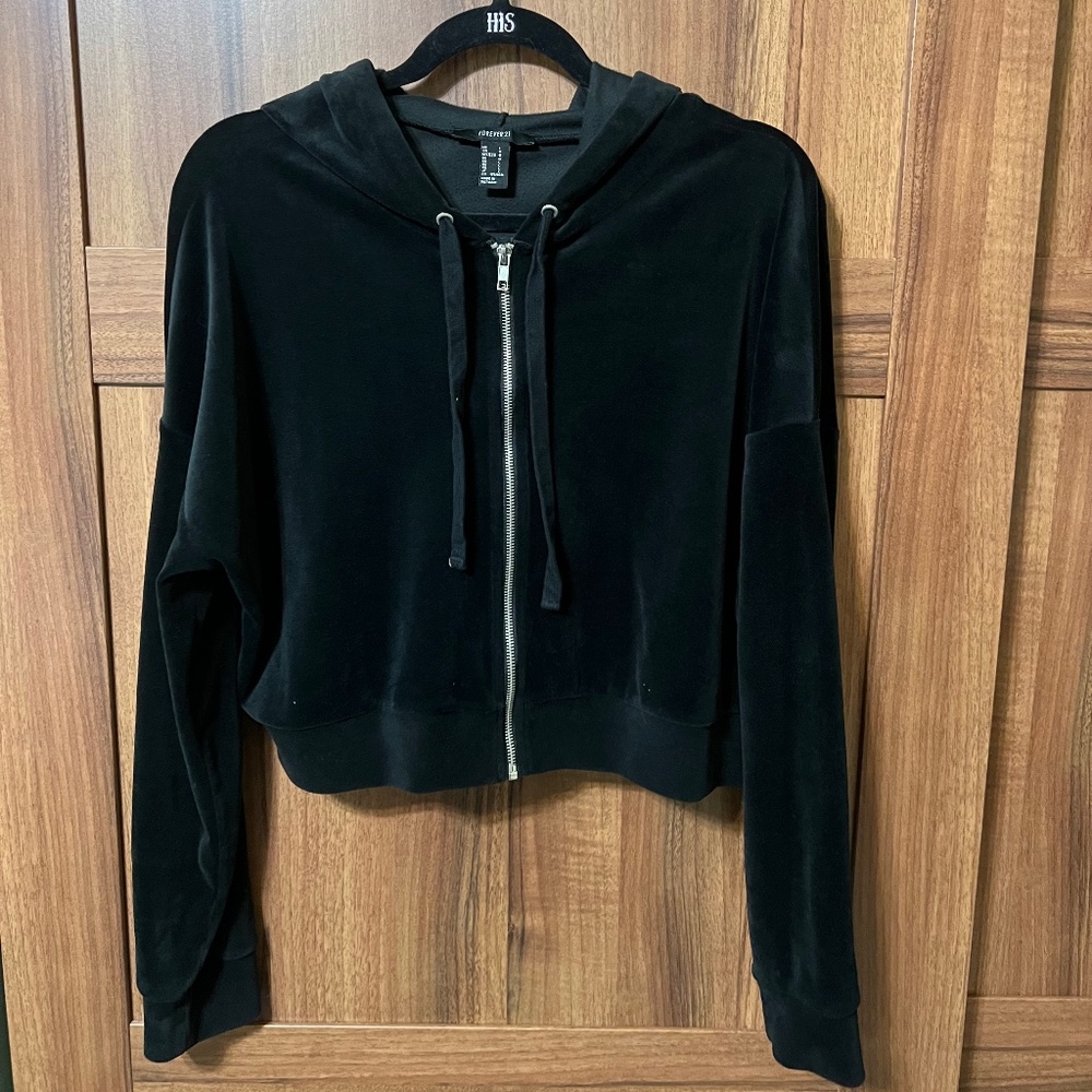 Forever 21 Velvet Crop Zip Up